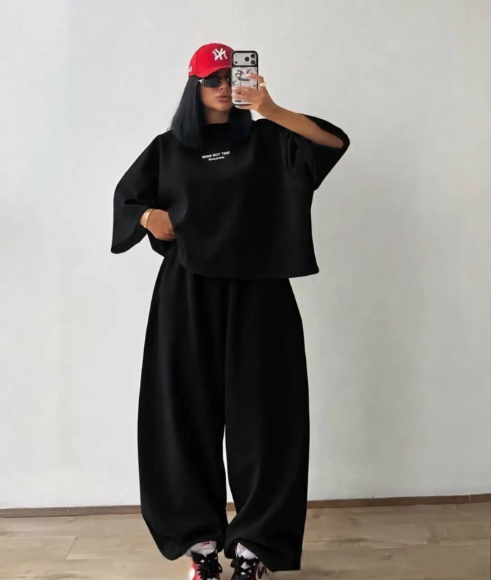 ست تیشرت و شلوار بگ نوشته
