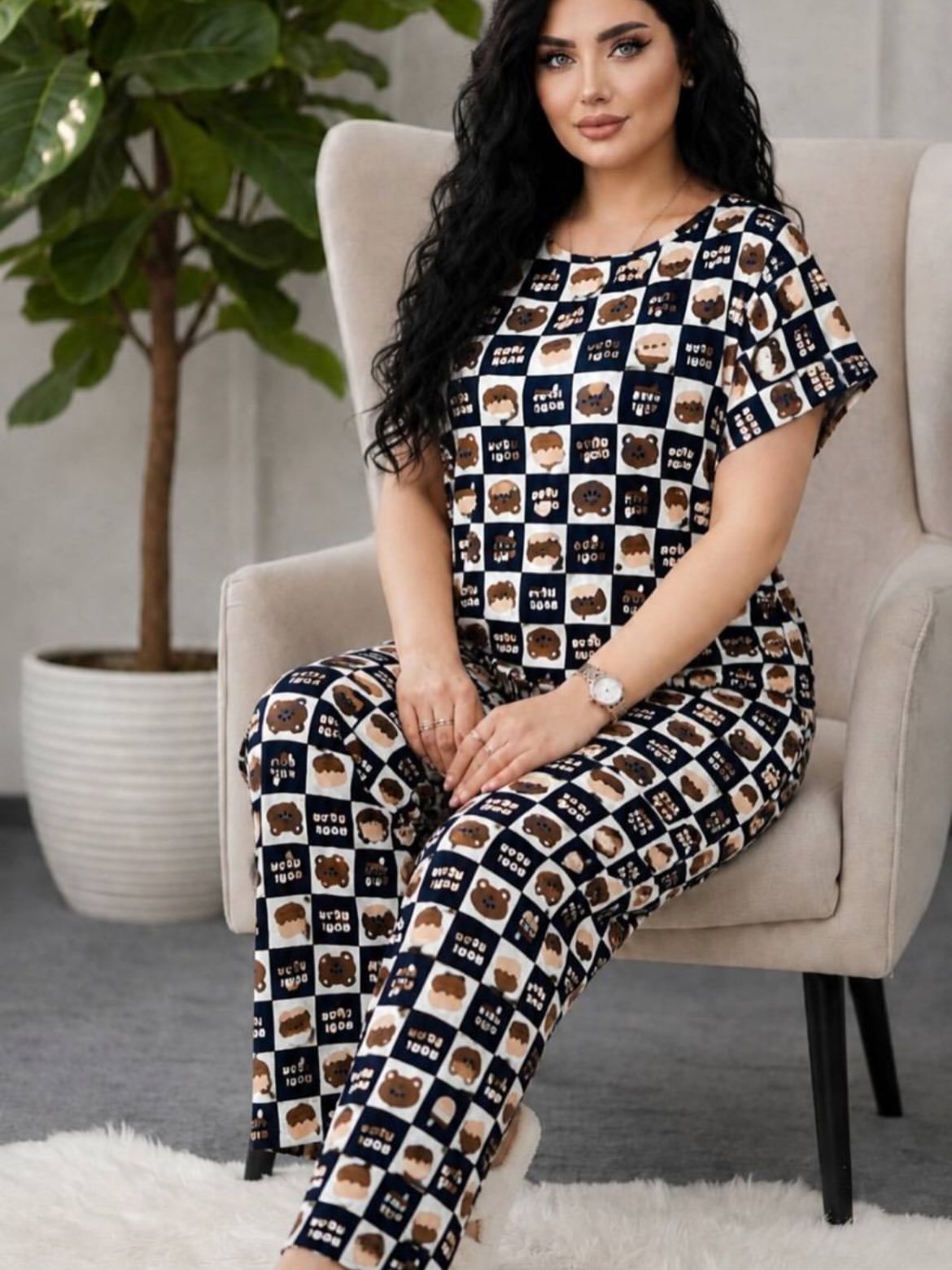 ست تیشرت و شلوار زنانه نخی لاکرا