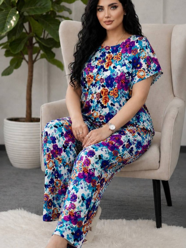 ست تیشرت و شلوار زنانه نخی لاکرا