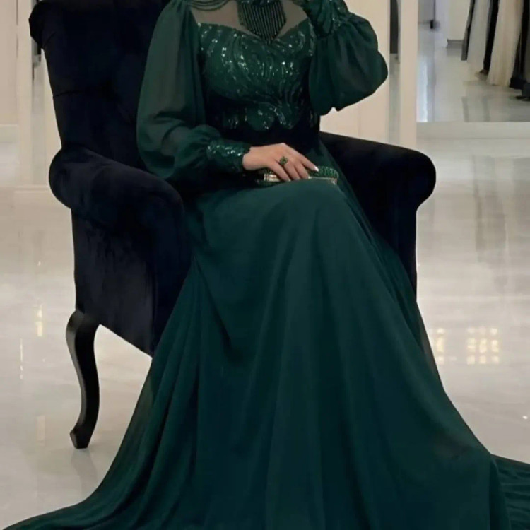 مجلسی زمرد ماکسی بلند لباس مجلسی بلند زنانه